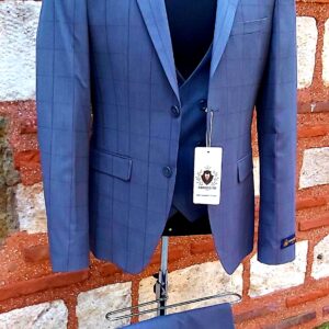 Abrossini 3 Pcs Checkered Suit Light Blue